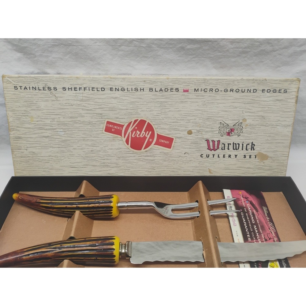 Vtg Regent Sheffield Warwick Cutlery Set Carving Knife & Fork Kirby Company Gift - Picture 2 of 6